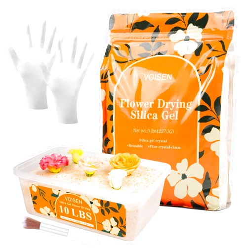 VOISEN Silica Gel Flower Drying, 5LBS Silica Gel for Drying Flowers,Color Indicating Flower Preservation Kit Contains Flowers Desiccant, Brush, Gloves, 6.7 L Plastic Box