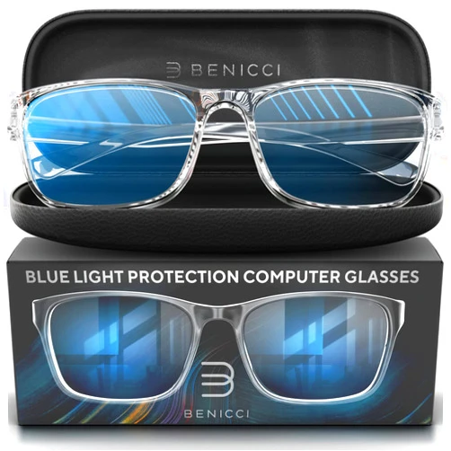Benicci Stylish Blue Light Computer Blocking Glasses for Men and Women - Ease Digital Eye Strain, Dry Eyes, Headaches and Blurry Vision - Instantly Blocks Glare from Computers and Phone Screens, Case Included