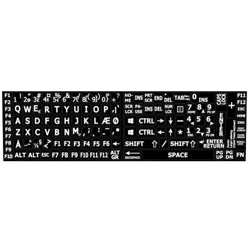 4Keyboard Danish Large Upper CASE Non-Transparent Stickers for Keyboard Black Background