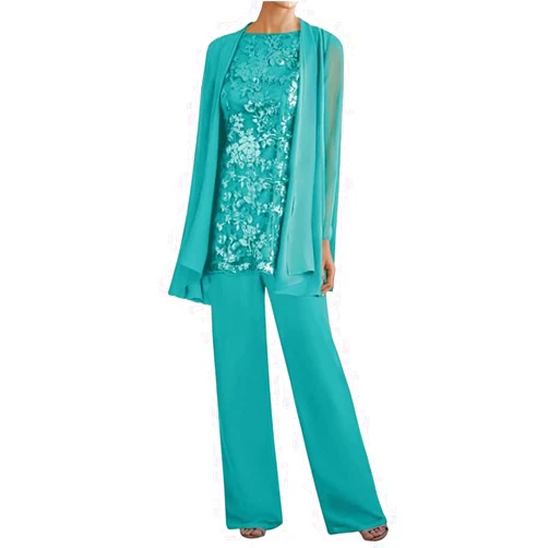 IUINNV Mother of The Bride Pant Suits for Wedding - Chiffon Lace Grandmother of The Groom Dresses Long Sleeve
