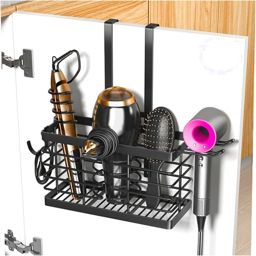 Sevenblue Hair Tool Organizer, 3-in-1 Universal Hair Dryer Holder, Adjustable Height Metal Blow Dryer Holder Wall Mounted/Over Cabinet Door, for Flat/Curling Irons