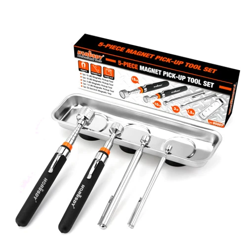 HORUSDY 5-PIECE Magnetic Pickup Tools Set, Includes 15LB, 10LB, 3LB, 1.5LB Magnet Sticks, Rust-Proof Magnetic Tray, Telescoping Design for Mechanics, Automotive, DIY, Gifts for Men, Dad, Husband daily life