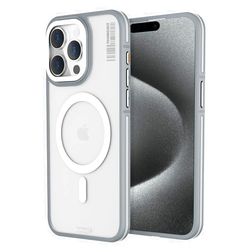 YOUNGKIT for iPhone 15 Pro Max Case | Compatible with MagSafe | Miltary Shockproof Hard Shell Translucent Matte Cover & Soft Bumper Magnetic Phone Case for iPhone 15 Pro Max Titanium - Frosted Grey