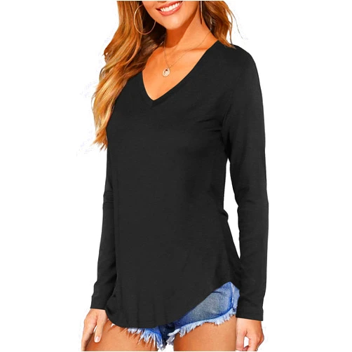 DittyandVibe Women Shirt Long/Short Sleeve V Neck Curved Hem Tunic Tops Tshirt