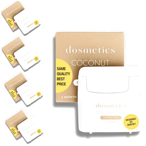 Dosmetics Coconut Oil Infused Thick Dental Floss 5 Pack, Coconut Mint Expanding Dental Floss, Oral Care Stretchable Floss, Tooth Floss for Plaque Removal and Gum Protection, 32 Yards x 5 Flossers