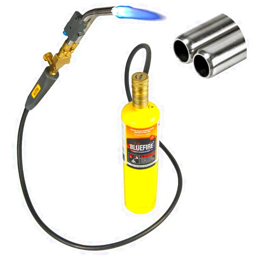 BLUEFIRE HZ-8150 Double Swirl Flames Self-Ignition Hose Turbo Torch with MAPP Kit 5' long Hose Trigger Start Propane MAP Gas Welding Blowtorch Nozzle for Brazing Large Diameter Copper Pipes