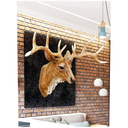 Bsetain Wall Decoration Deer Head Wall Hanging Sculpture Animal Decoration Retro Ornaments Pendant Living Room Antlers Creative Head (Color : Gold)