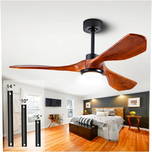 Ducrew Ceiling Fans with Lights and Remote,52 Inch Unique Wood Ceiling Fan with Noiseless Reversible DC Motor,3 Blades,3 Downrods, for Farmhouse,Patio Living Room, Bedroom, Office,Indoor Outdoor（Walnut）