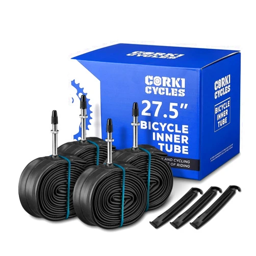Corki 4 Pack 27.5 Mountain Bike Tube 27.5 x 1.75 1.95 2.0 2.1 2.125 2.2 2.25 2.3 2.4 Presta Valve 48mm / Schrader Valve 32mm, Butyl Rubber 27.5 Bike Tube Replacement