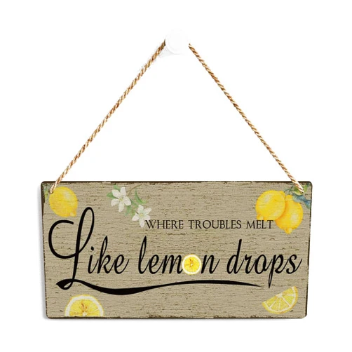 SENJIAN Rustic Inspirational Quote Lemon Wood Decor Sign, Melt Like Lemon Drops Printed Wood Sign Wall Art, Hanging Door Sign, Decorative Wood Sign Home Kitchen Decor 12