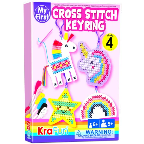 KRAFUN Cross Stitch Kits for Kids Beginners, 4 Unicorn Cross Stitching Keyrings Arts & Crafts, Needlepoint Embroidery Kit for Girls 5-13 Craft Kit Backpack Charms, Ornaments