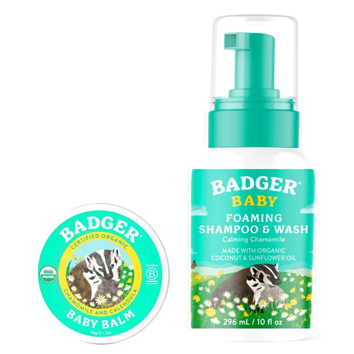 Badger Baby Balm and Baby Wash Bundle - Baby Balm w Chamomile and Calendula, Baby Wash Calming Chamomile - All Organic and Concentrated Baby Lotion