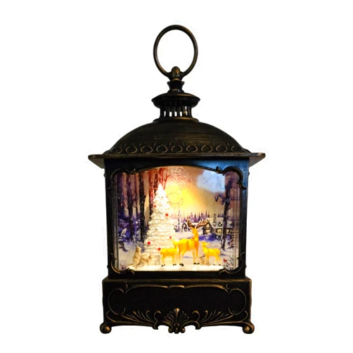 Gerson International Lighted Christmas Water Lantern Snow Globe - Woodland Animals Winter Scene