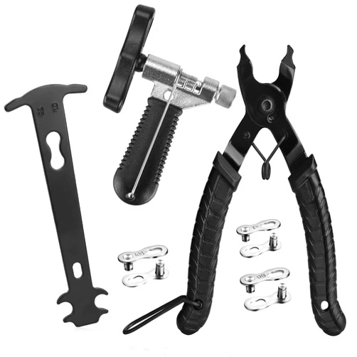 A AKRAF Bike Link Plier + Chain Breaker Splitter Tool + Chain Checker + 3 Pairs Bicycle Missing Links, Bike Link Opener Closer Plier Chain Cutter Connector Wear Indicator Tool