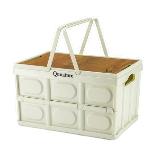QUNATURE Collapsible Storage Bin with Lids 55L Camping Storage Box Foldable with Handle Plastic Organizing Stackable Storage Container for Outdoor Camping, Home, Fishing, Car RV, Office