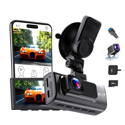 ADDPET Dash Cam Front Rear, 4K/2.5K Full HD Dash Camera for Cars, Free 64GB Card, Built-in Wi-Fi GPS, 3.16’’ IPS Screen, Night Vision, 170°Wide Angle, WDR, Loop Recording, 24H Parking Mode