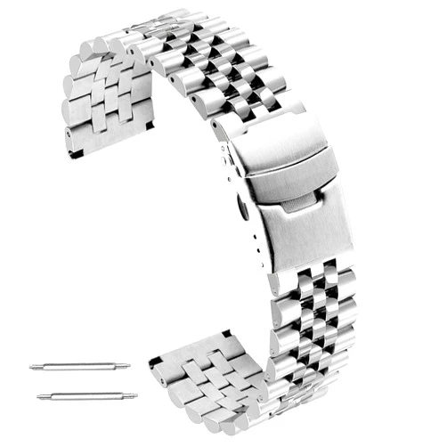 Kai Tian Premium 3-Dimensional Effect Stainless Steel Watch Band Straps 20mm/22mm Round&Sturdy Metal Watch Bracelet with Double Locks Diver Clasp for Men Women