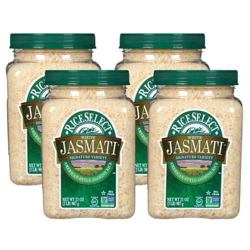 RiceSelect Jasmati Rice, Long-Grain Jasmine Rice, Premium Gluten Free Rice, Non-GMO, 32 Ounce Jar (Pack of 4)