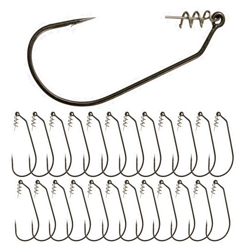 Reaction Tackle Swimbait Hooks for Bass Fishing - Soft Plastic Fishing Hooks with Centering Spring pin for Soft Plastic Swim Baits and Worm Lure Baits Size 1/0 through 10/0 (Pack of 10 or 25)