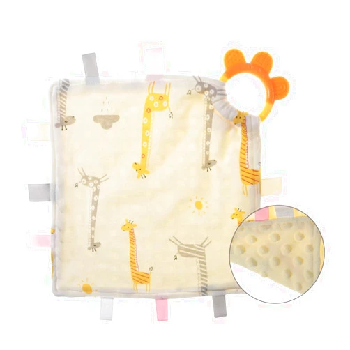 DAYTOYS Baby Soothing Plush Blanket with Colorful Tags-Square Appease Blankets for Boys and Girls-Soft and Comfortable-Cute Baby Tags Security Blankets with teether (Giraffe)