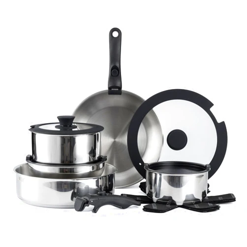 Country Kitchen Cookware Set with Removable Handle, Oven & RV Safe Pots and Pans Set, Stainless Steel, Original