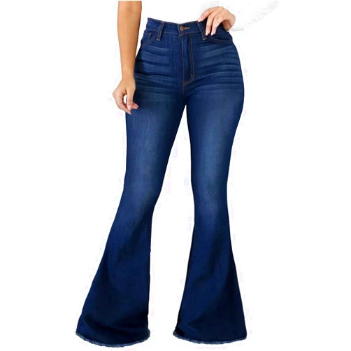 vunahzma Blue Bell Bottom Jeans for Women Ripped Bell Bottom Jeans Distressed Frayed Raw Hem Elastic Flared Jean (X-Large, Blue-4002)
