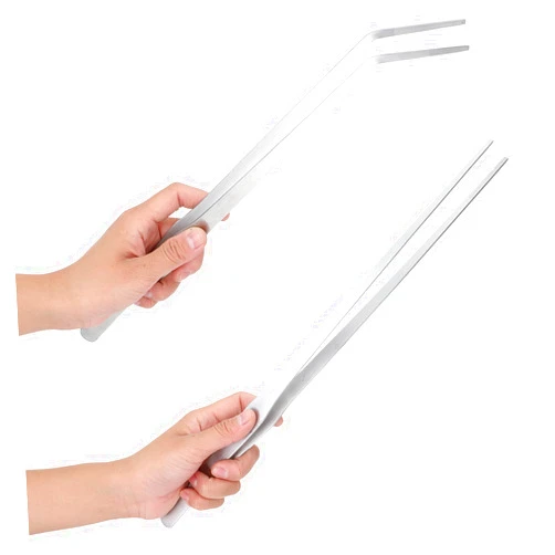 Salbsever 2 Pack Extra Long Aquarium Tweezers 15 inches Heavy Duty Straight and Curved Tweezers Set Handle Serving Tongs Feed Clamp Stainless Steel Aquascape Tweezers for Fish Tank Plants Reptile Feeding Tongs