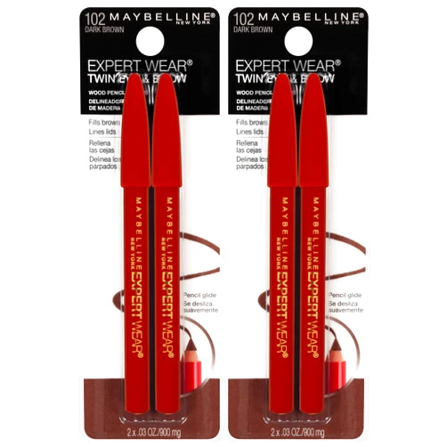 Maybelline New York Expert Wear Twin Brow & Eye Pencils Makeup, Dark Brown, , 2 Count (Pack of 2)