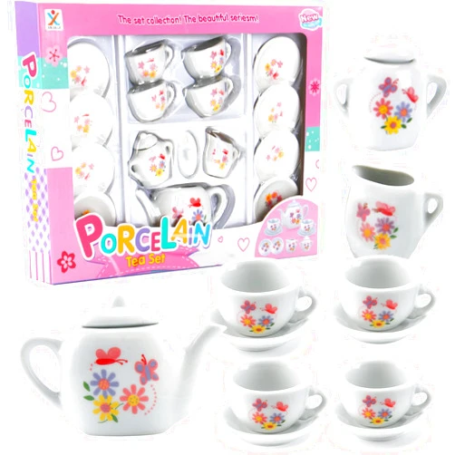 Liberty Imports 16 Piece Rose Flower Miniature Porcelain Ceramic Tea Set | Kids Toy Mini Pretend Play Kitchen Decorated Playset | Small Party Accessories Teapot, Cups, Sugar Bowl and Creamer
