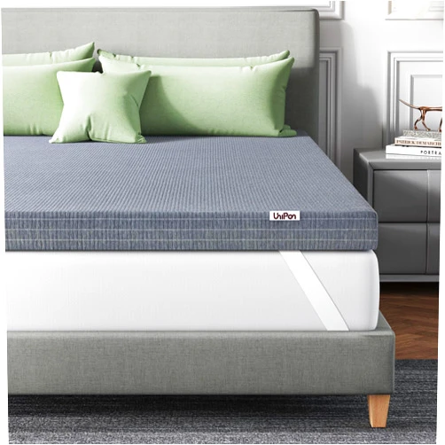 UniPon 4 Inch Extra Firm Queen Mattress Topper with Cooling Gel & Bamboo Charcoal, Firm Queen Memory Foam Mattress Topper for Pain Pressure Relief, CertiPUR-US Certified, Removable Cover