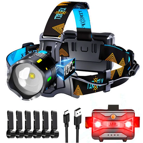 TIROFLX 990000 LM 11 Modes Headlamp Sensor Red Warning Zoomable Energy Saving, 90 Hour Battery Standby Head Lamp, IP68 Waterproof And 125° Adjustable Head light for Outdoor Camping Hiking Hunting Hardhat