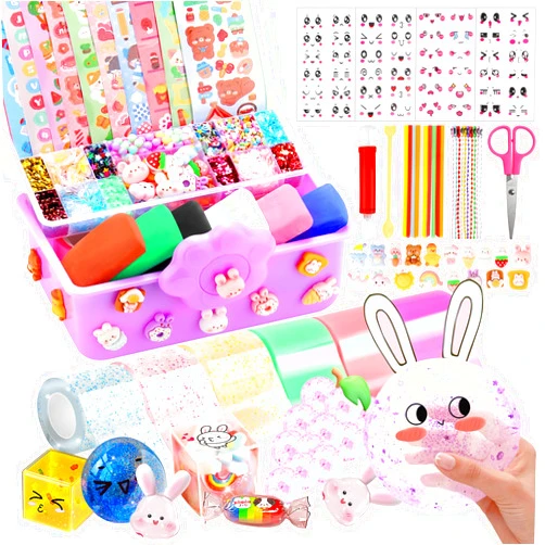 Lokuc Nano Tape Bubble Kit for Kids, 19.7Ft NanoTape with Box, Nano Tape Squishy Maker with Glitter, Clay, Beads, Stickers and Tutorials, Gifts for Boys Girls Aged 4, 5, 6, 7, 8, 9 Years Old