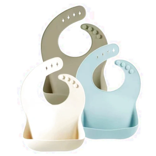 PandaEar Silicone Baby Bibs Set of 3 for Babies & Toddlers, BPA Free Waterproof Adjustable Feeding Bib with Large Pocket Food Catcher