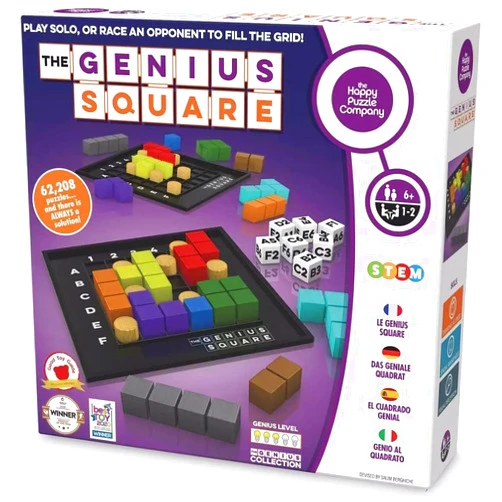 The Happy Puzzle Company The Genius Square – Game of the Year Award Winner! 60000+ Solutions STEM Puzzle Game! Roll the Dice & Race Your Opponent to Fill The Grid by Using Different Shapes! Promotes Problem Solving Training