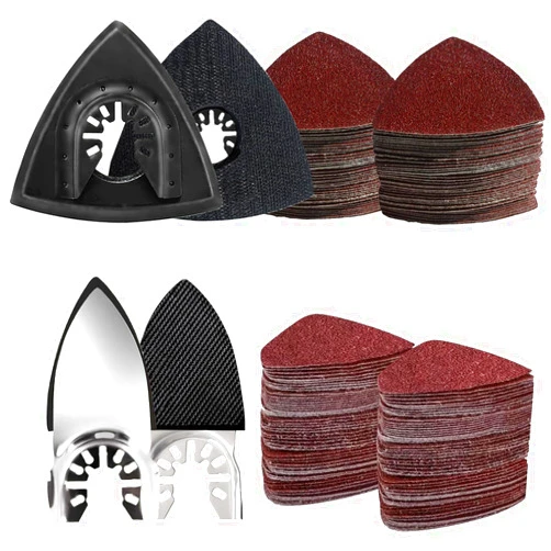 LEILUO 127 Pcs Oscillating Tool Sanding Pad Kit 2Pcs 3-1/8 Inch Triangle Sanding Pads 2Pcs Fingertip Sand Pad 120Pcs Sandpaper 3Pcs Adapter Compatible with DeWalt Dremel Milwaukee and More