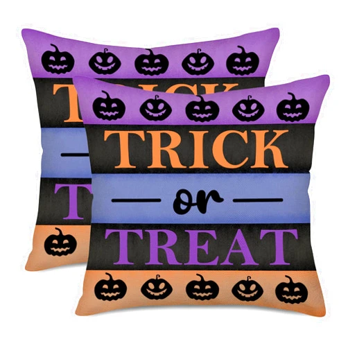 Fukeen Halloween Trick or Treat Pillow Covers 18x18 Inch Set of 2 Jack O Lantern Pumpkin Throw Pillow Cases Black Purple Orange Stripes Home Decorative Pillows Cushion Cover for Sofa Couch