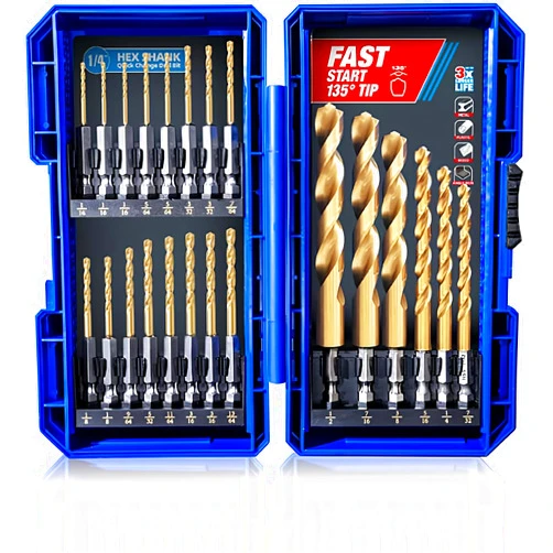Highfire 22 Pieces Hex Shank Drill Bit Set for Impact Driver, HSS Twist Titanium Drill Bits for Metal, Hex Drive Quick Change Drill Bits Set