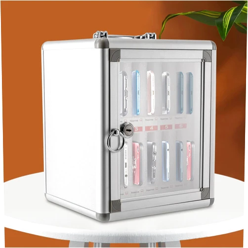 DNYSYSJ 12 Slots Cell Phone Locker Cabinet with a Lock and 2 Keys, Wall-Mounted Cell Phones Holder Mobile Phones Storage for Office Classroom Conference, Can be Carried by Hand