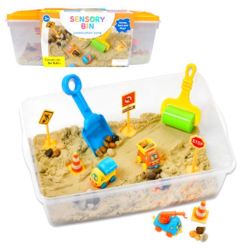 Creativity for Kids Sensory Bin: Construction Zone Playset - Preschool Learning Activities, Excavator Toys for Boys Ages 3-5+, Outdoor Toys and Gifts for Kids