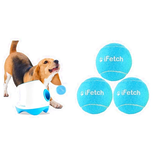 iFetch Too Automatic Dog Ball Launcher Bundle for Medium to Large Dogs, Indoor/Outdoor Dog Toy Thrower, includes 6 Standard Size Tennis Balls