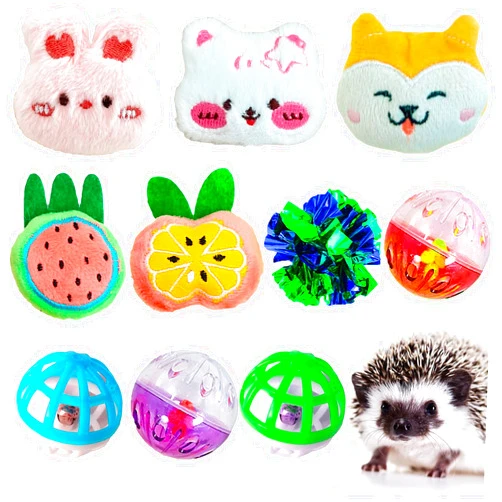 Fejapa 10 Pcs Hedgehog Pet Toys Small Animal Accessories for Hedgehogs Enrichment Toys Cage Ball Bell Toy Hedgehog Supplies Exercies Interactive Plush Toy