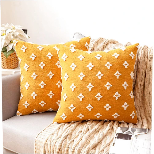 MIULEE Set of 2 Decorative Throw Pillow Covers Rhombic Jacquard Pillowcase Soft Square Cushion Case for Fall Couch Sofa Bed Bedroom Car Living Room 18x18 Inch Yellow