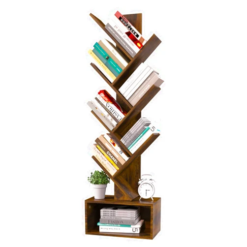 Yoobure Tree Bookshelf - 6 Shelf Retro Floor Standing Bookcase, Tall Wood Book Storage Rack for CDs/Movies/Books, Utility Book Organizer Shelves for Bedroom, Living Room, Home Office