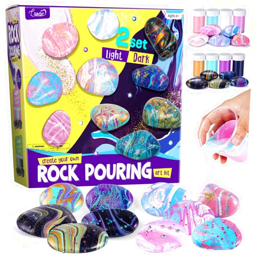 LAOESE 2 in 1 Paint Pour Rock Painting Art Kit - DIY Craft for Kids Age 6-12, Arts and Crafts Kit for Girls & Boys, Toys Girls Boy Birthday Gift Ages 6 7 8 9 10 11 12+