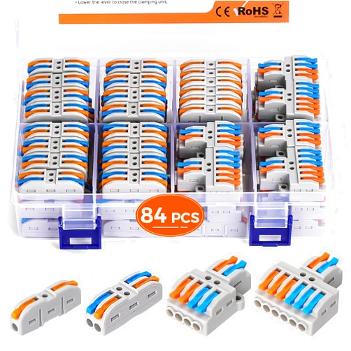 JOMERON 84PCS Lever Wire Connectors kit, Electrical Lever Wire Connectors Assortment Pack kit for Quick Connect, pushin Compact Splicing Electrical Connectors for Wiring 28-12 AWG
