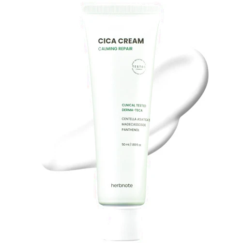 Herbnote Derma-Teca Calming Repair Cica Cream - Skin Barrier Improvement, Moisturizing & Damage Recovery - Enriched with 1000ppm Centella Asiatica 70% & Panthenol, 1.69 oz.