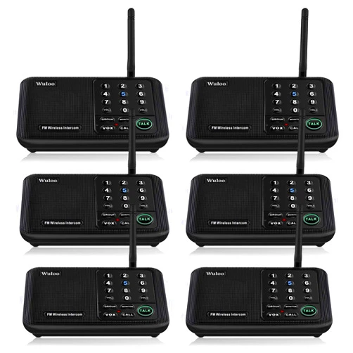 Wuloo Intercoms Wireless for Home 5280 Feet Range 10 Channel 3 Code, Wireless Intercom System for Home House Business Office, Room to Room Intercom, Home Communication System (6 Packs, Black)