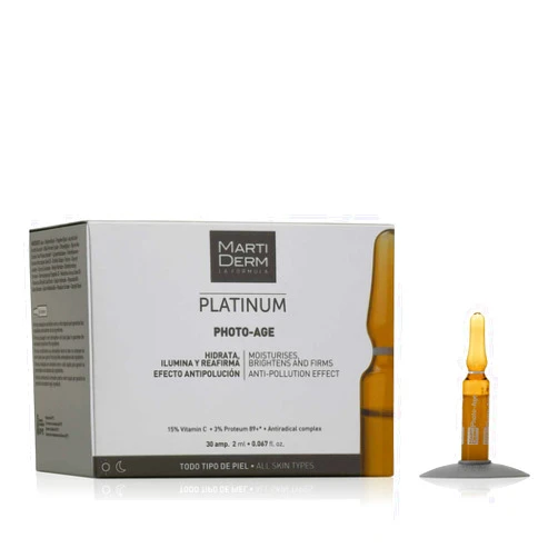 Martiderm Platinum Photo-Age Moisturises Brightens and Firms Anti-Pollution Effect 30 amp, 2 ml each