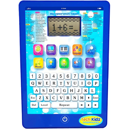 Tech Kidz My Exploration Toy Tablet Educational Learning Computer, 60 Challenging Learning Games and Activities, LCD Screen, Keyboard (Blue), Ages 3+