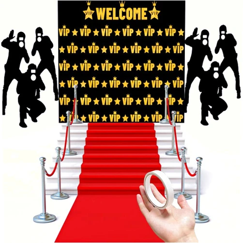 8HREST 6.5 x 5.8 ft VIP Photography Backdrop Red Carpet Backdrop Film Movie Banner Paparazzi Props Party Accessory and Runner Red Carpet Runner 2.6 x 14.5 ft with Carpet Tape for Theme Party Decorations